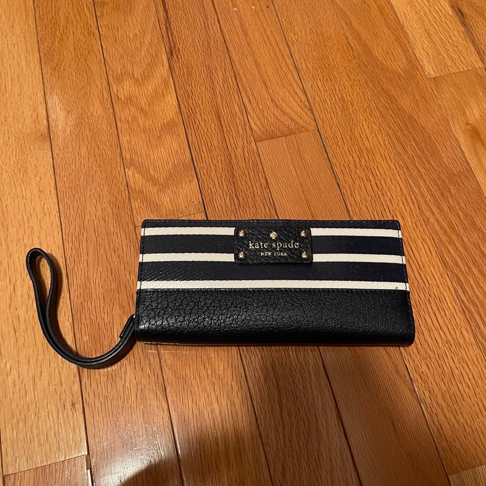 Kate Spade blue and white striped wallet